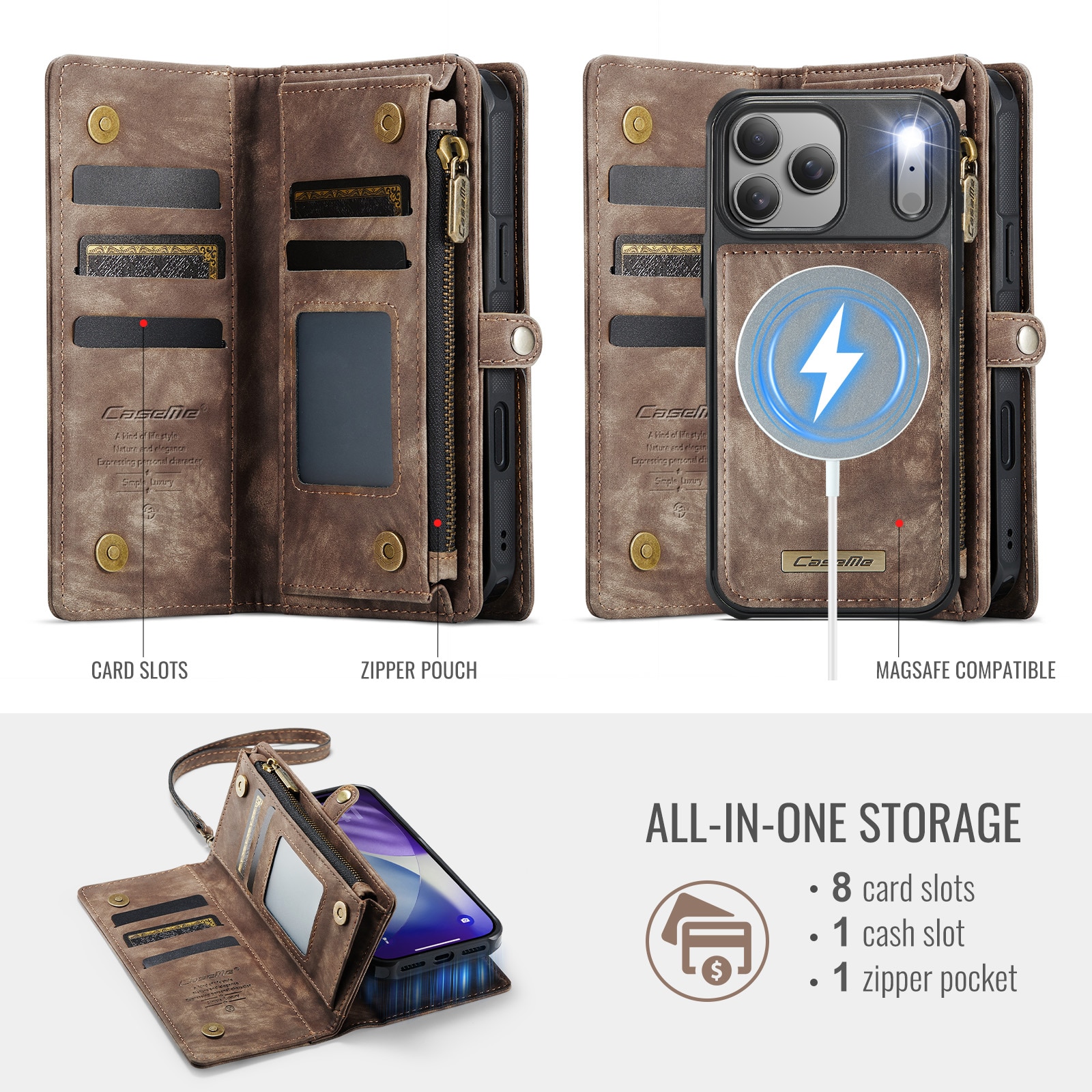 Multi-slot Lommeboksetui iPhone 17 Pro Brun