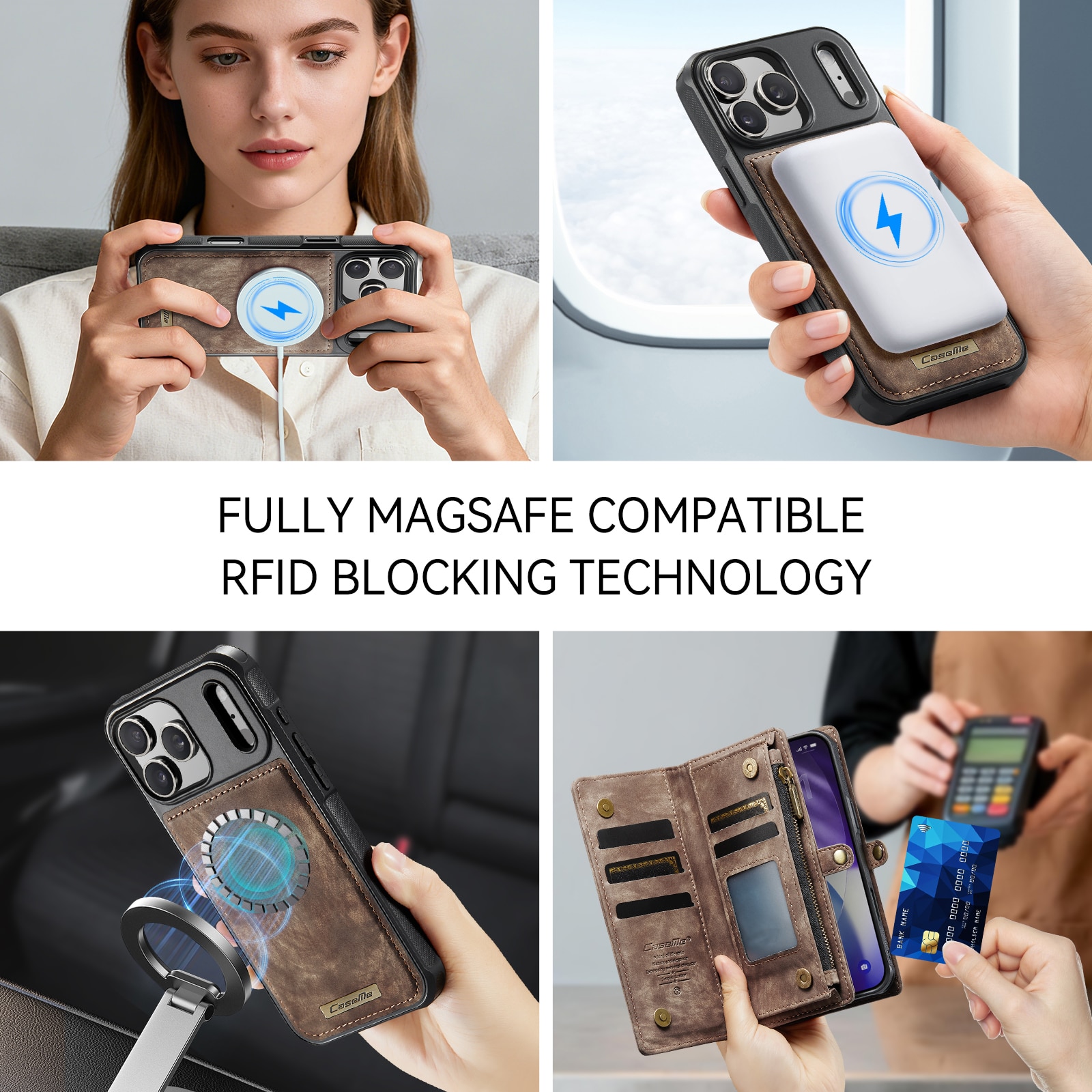 Multi-slot Lommeboksetui iPhone 17 Pro Brun