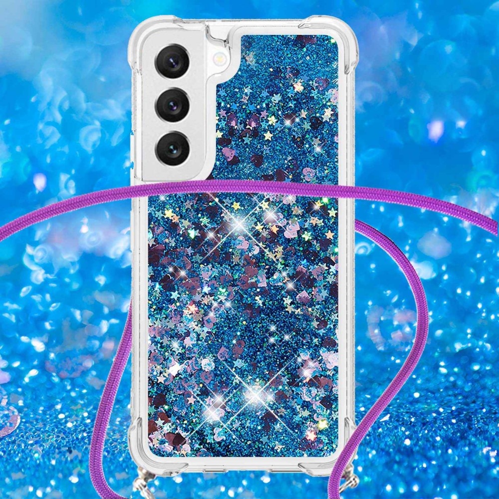 Glitter Powder TPU Deksel Halskjede Samsung Galaxy S23 blå