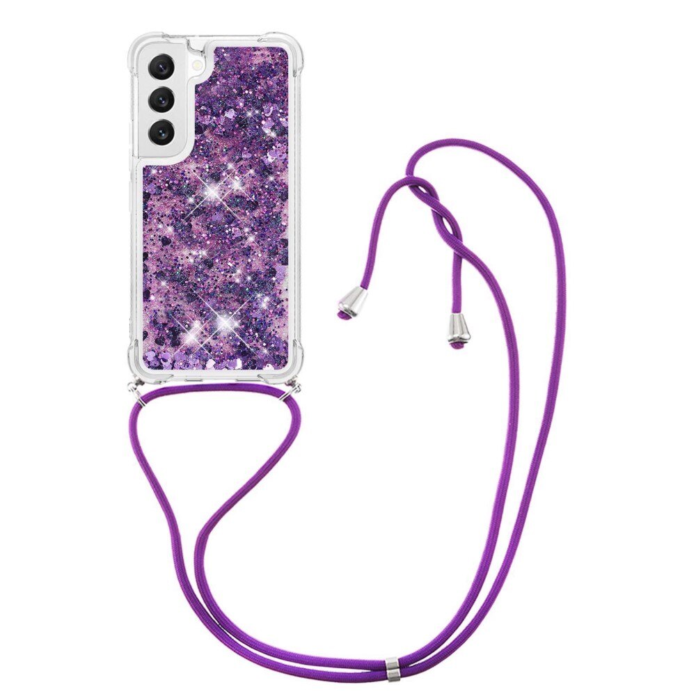 Glitter Powder TPU Deksel Halskjede Samsung Galaxy S23 lilla