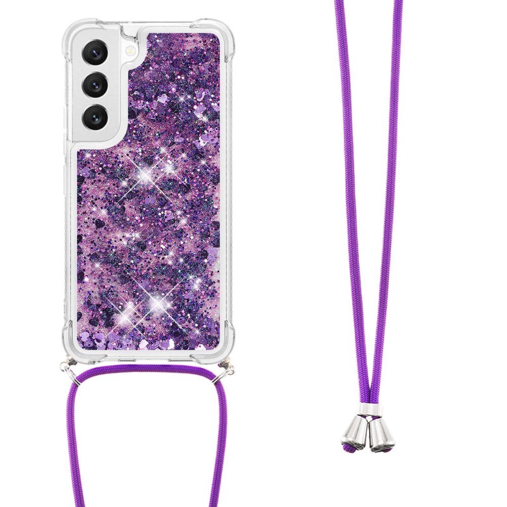 Glitter Powder TPU Deksel Halskjede Samsung Galaxy S23 lilla