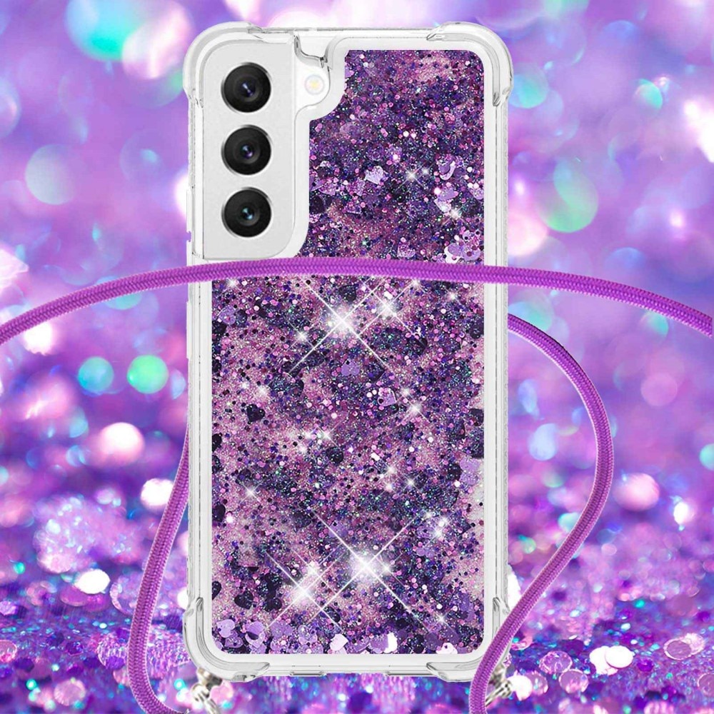 Glitter Powder TPU Deksel Halskjede Samsung Galaxy S23 lilla
