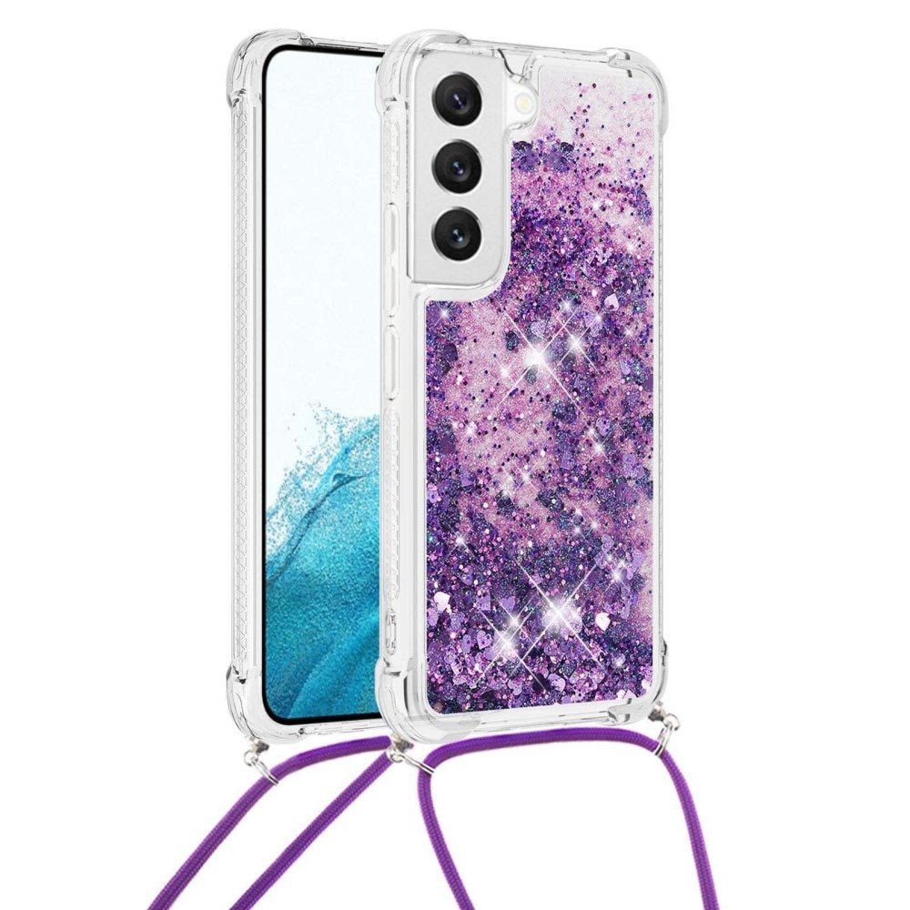 Glitter Powder TPU Deksel Halskjede Samsung Galaxy S23 lilla