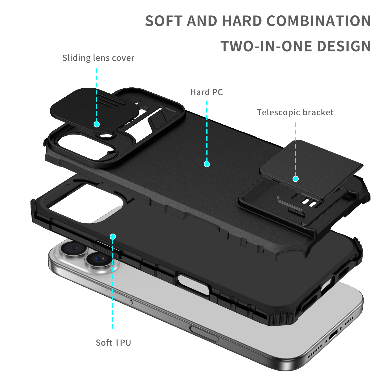 iPhone 17 Kickstand Deksel kamerabeskyttelse Svart