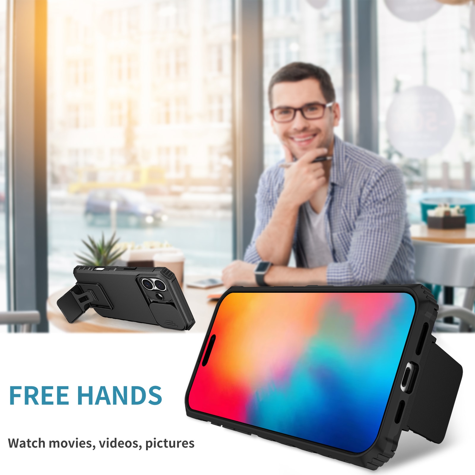 iPhone 17 Kickstand Deksel kamerabeskyttelse Svart