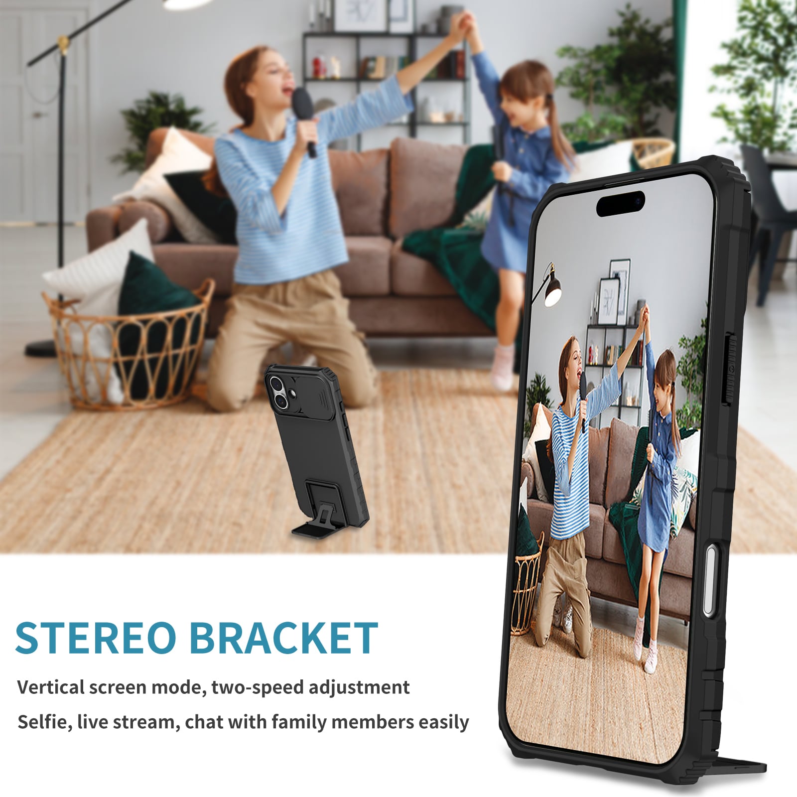 iPhone 17 Kickstand Deksel kamerabeskyttelse Svart