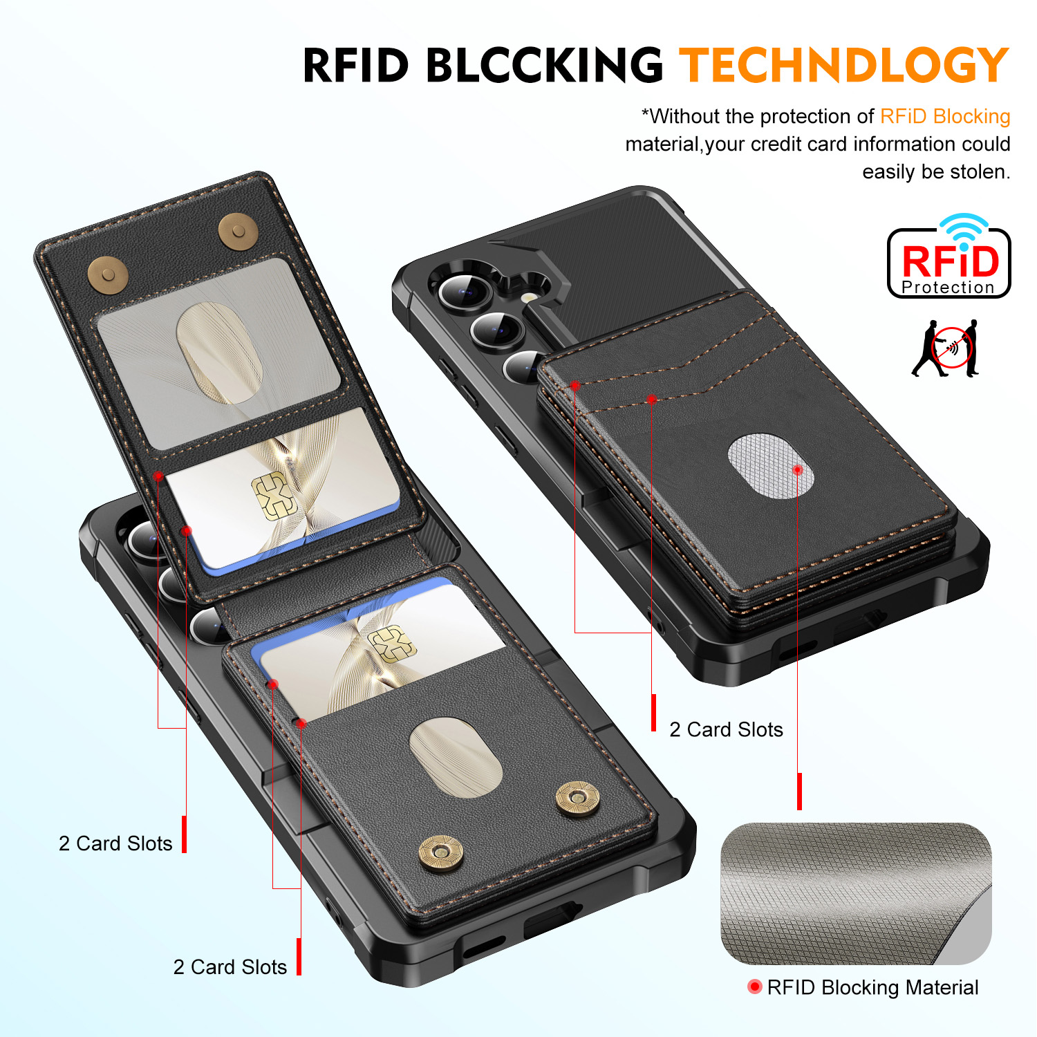 Magnetisk deksel med kortholder Samsung Galaxy S24 Svart