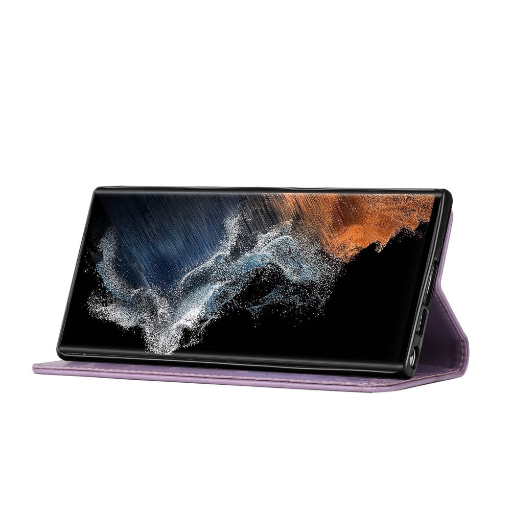 Lærveske Sommerfugler Samsung Galaxy S23 Ultra Lilla