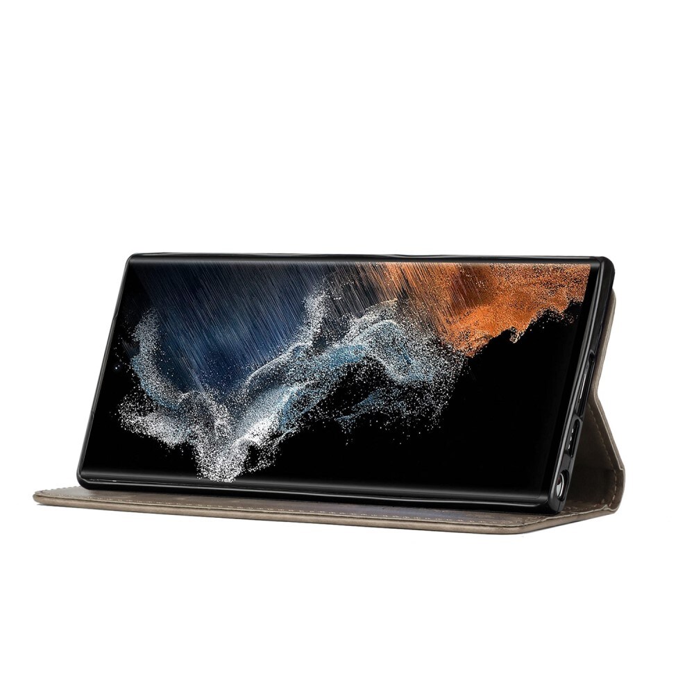 Lærveske Sommerfugler Samsung Galaxy S23 Ultra Grå