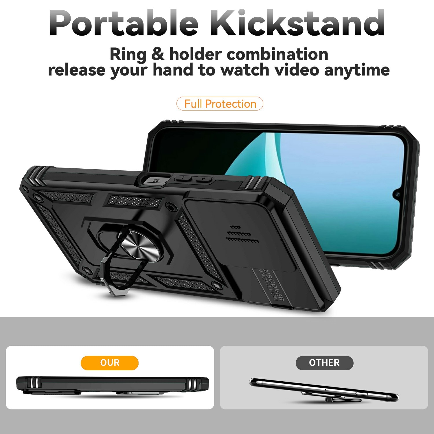 Hybriddeksel Ring + Kamerabeskyttelse Xiaomi Redmi 15C Svart