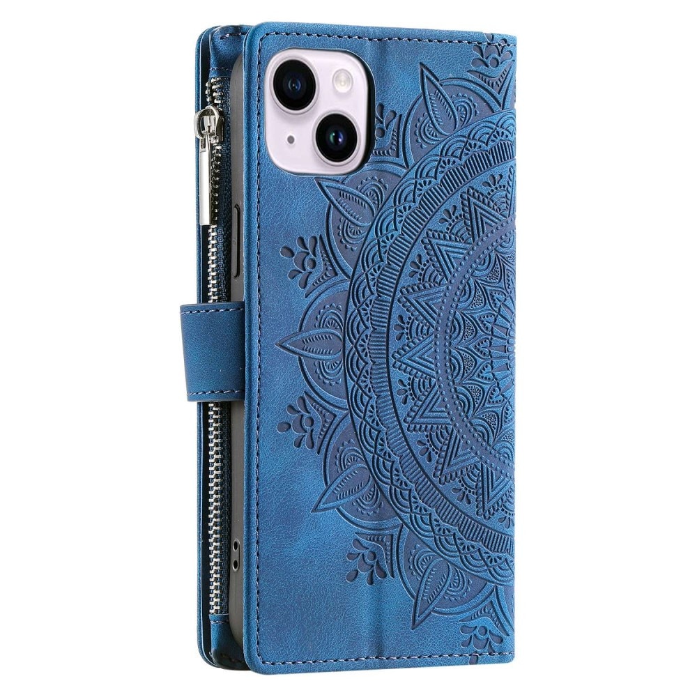 Lommebokveske iPhone 14 Mandala blå