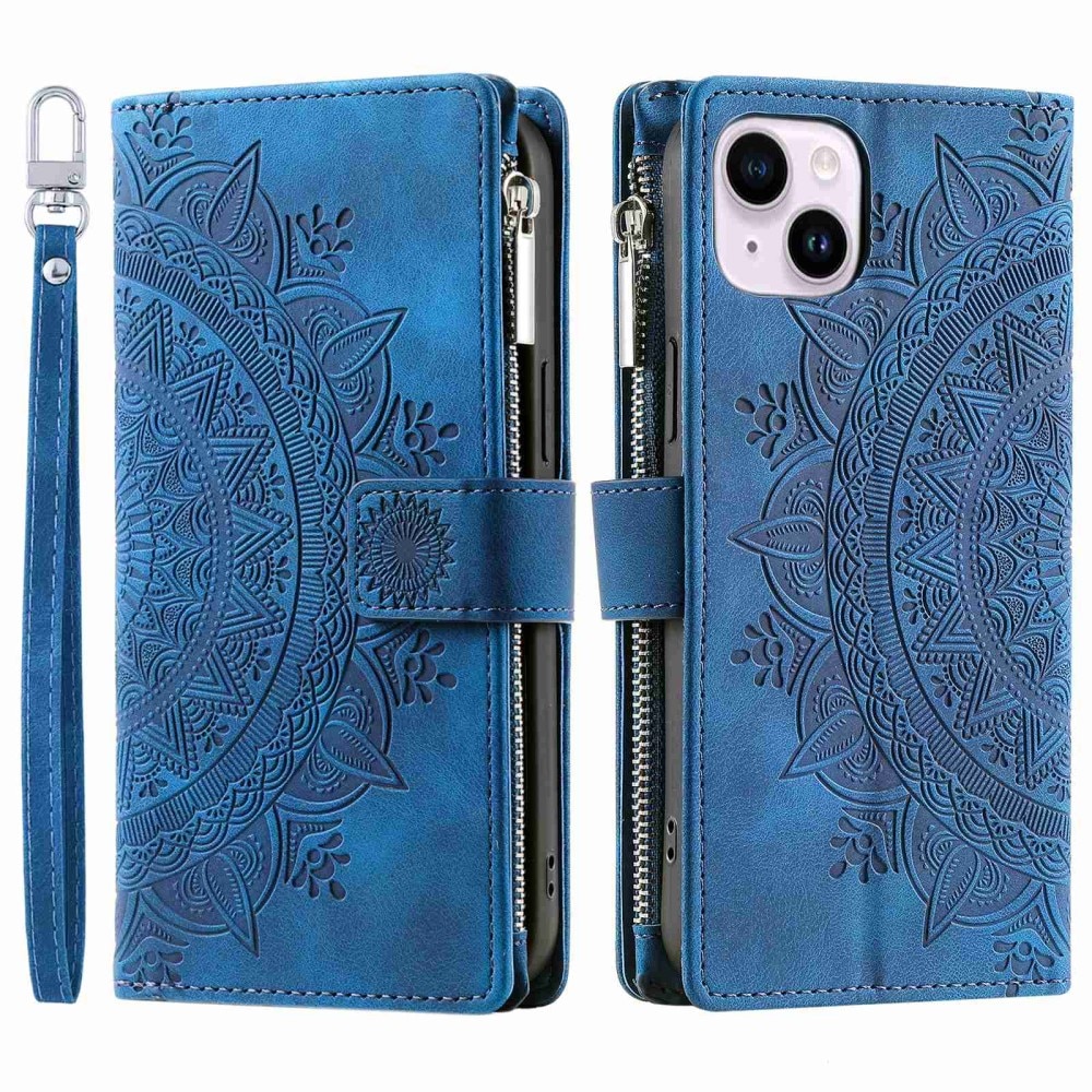 Lommebokveske iPhone 14 Mandala blå