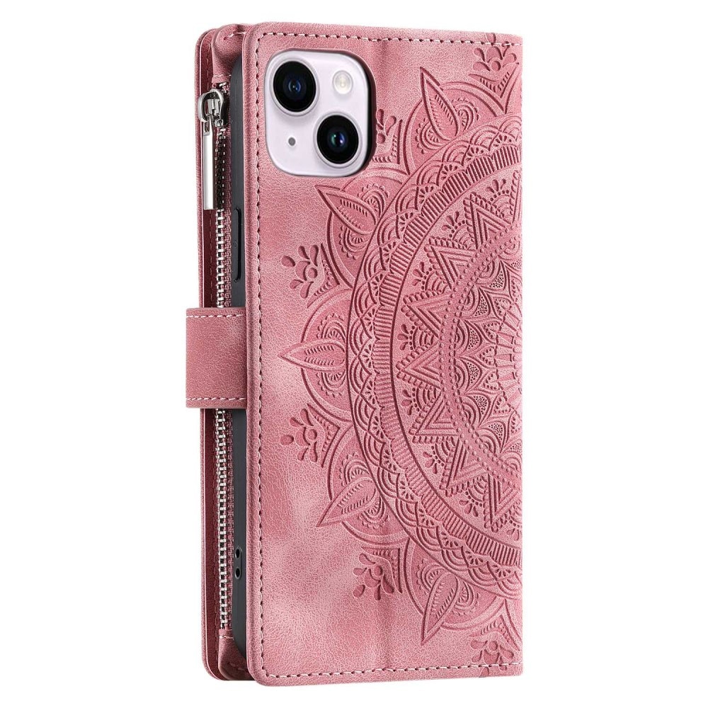 Lommebokveske iPhone 14 Mandala rosa