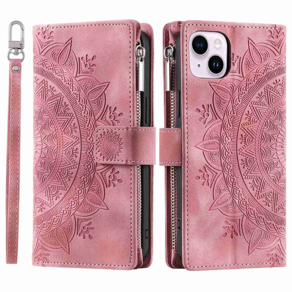 Lommebokveske iPhone 14 Mandala rosa