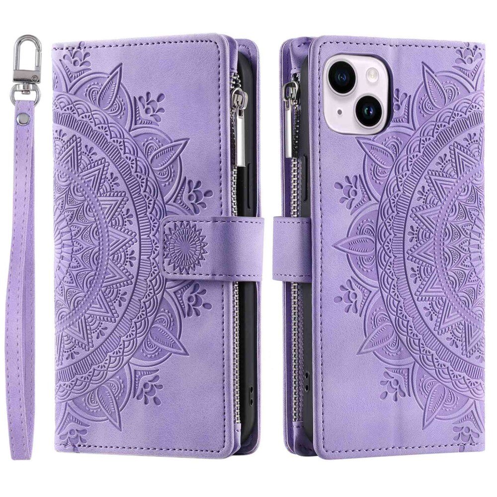 Lommebokveske iPhone 14 Mandala lilla