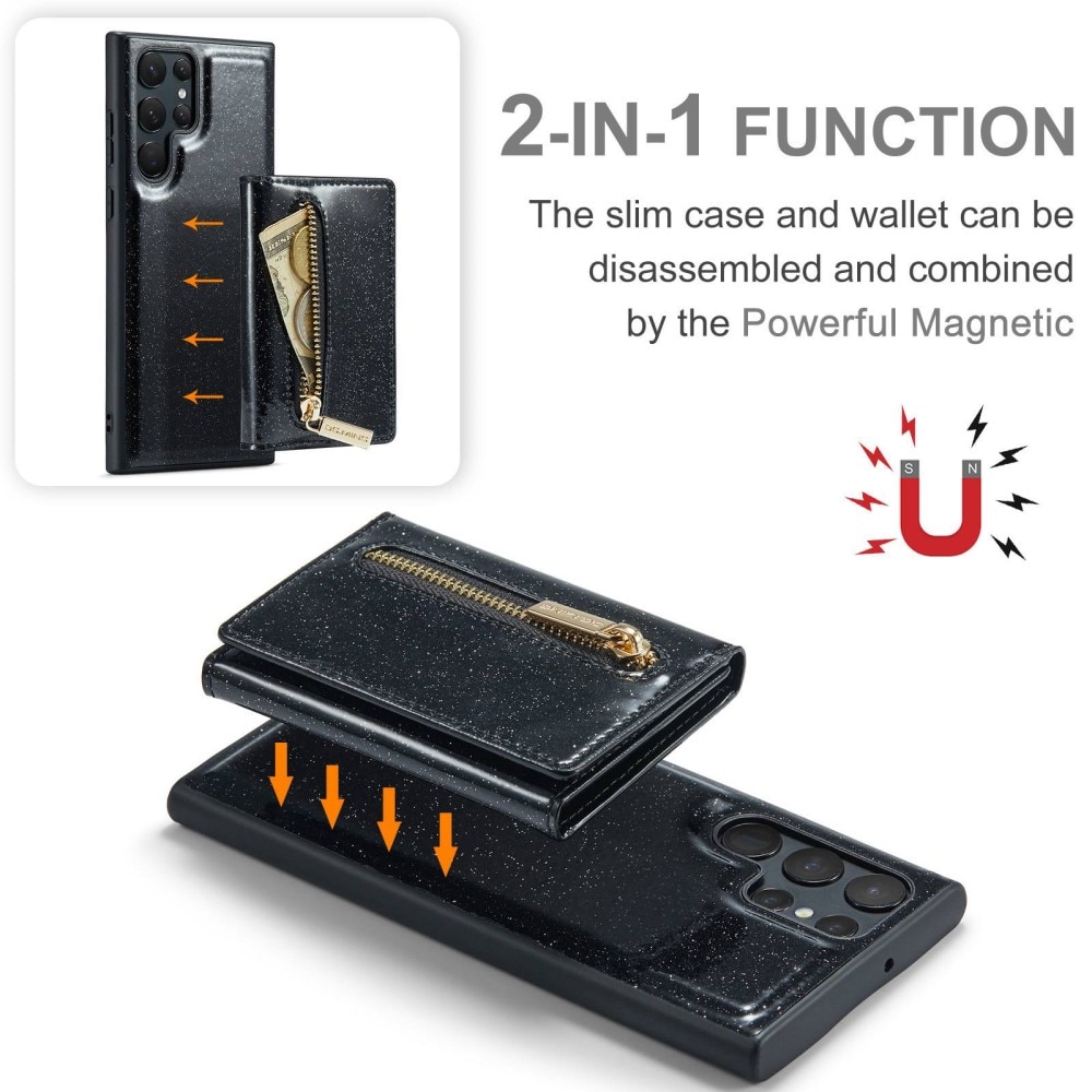 Magnetic Card Slot Case Samsung Galaxy S23 Ultra Glitter svart