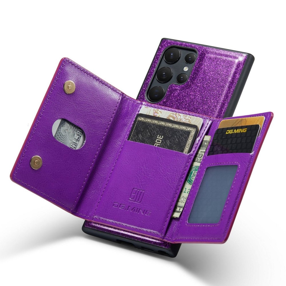 Magnetic Card Slot Case Samsung Galaxy S23 Ultra Glitter lilla