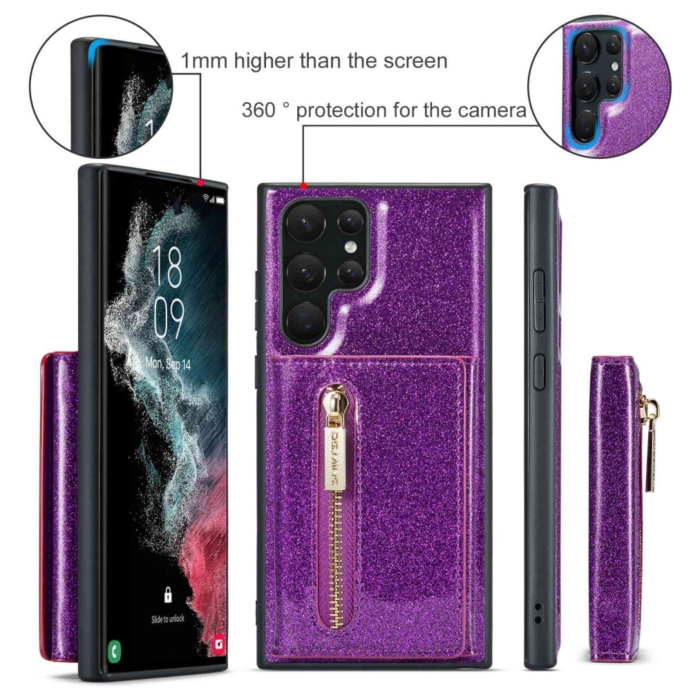 Magnetic Card Slot Case Samsung Galaxy S23 Ultra Glitter lilla