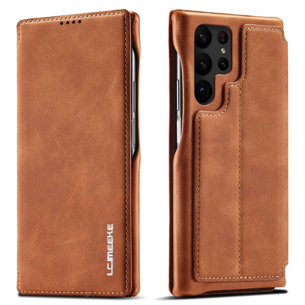 Slim Lommebokdeksel Samsung Galaxy S23 Ultra cognac