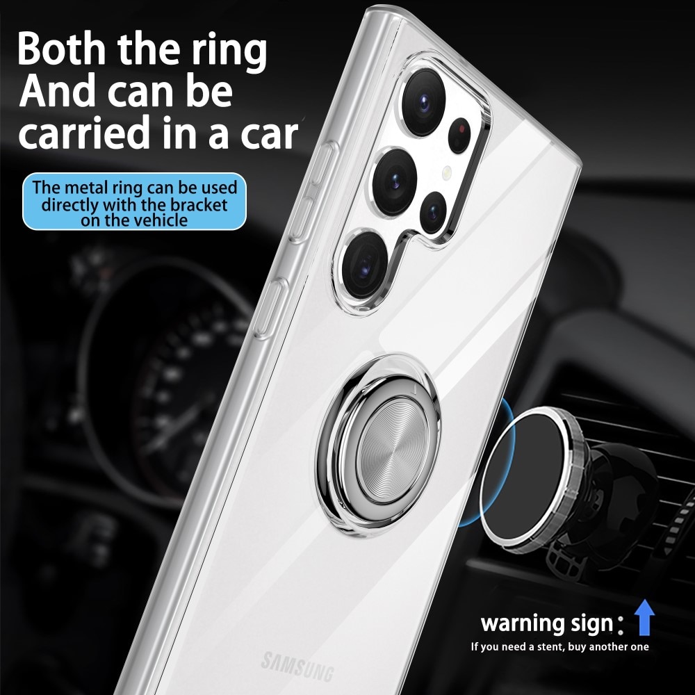 TPU Deksel Finger Ring Kickstand Samsung Galaxy S23 Ultra gjennomsiktig