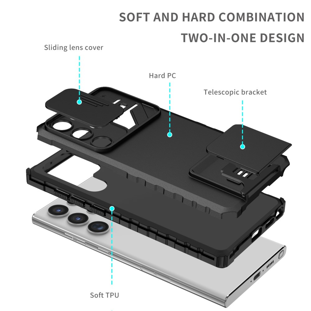 Samsung Galaxy S23 Ultra Kickstand Deksel kamerabeskyttelse svart