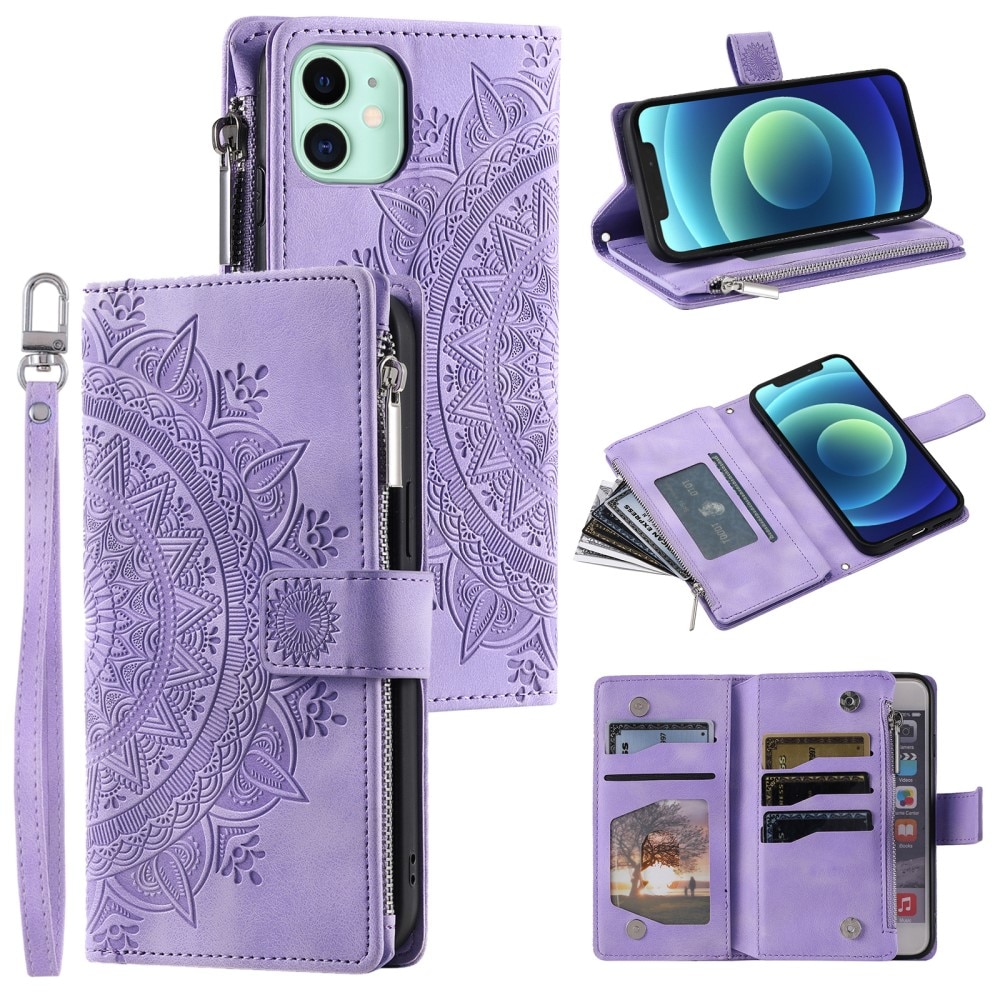 Lommebokveske iPhone 12 Mini Mandala lilla