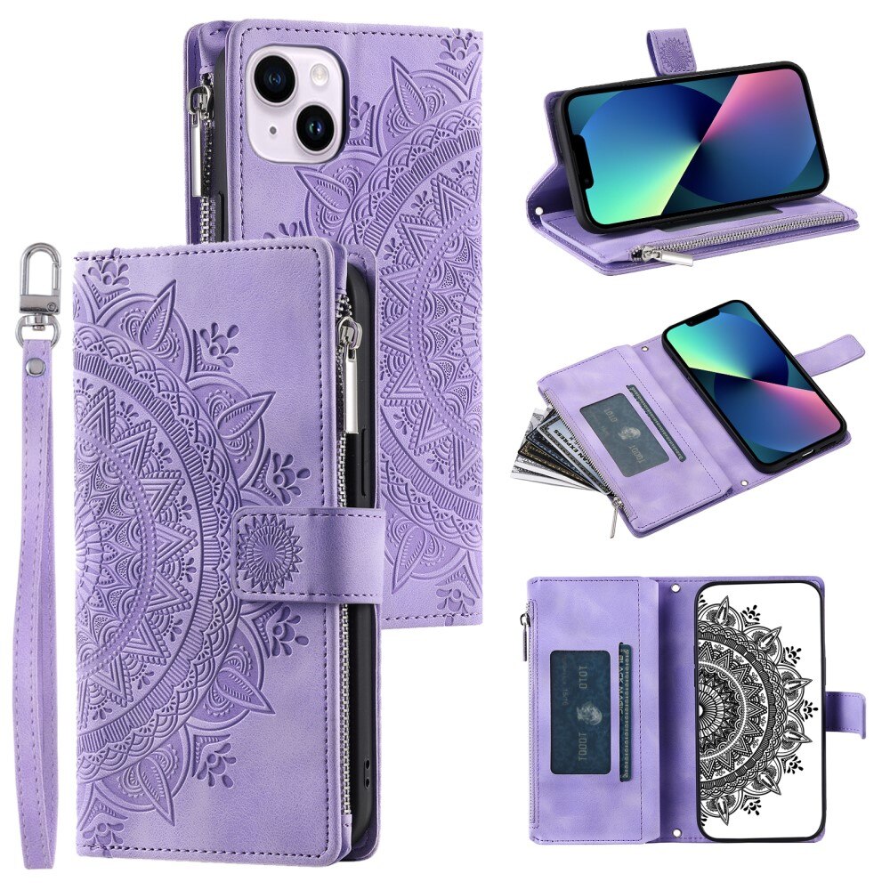 Lommebokveske iPhone 13 Mini Mandala lilla