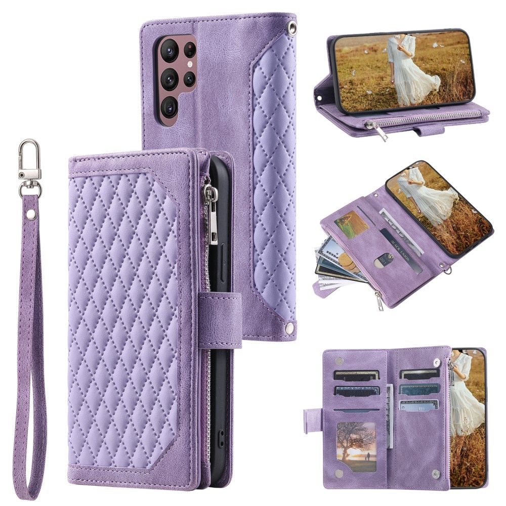 Lommebokveske Samsung Galaxy S23 Ultra Quilted lilla