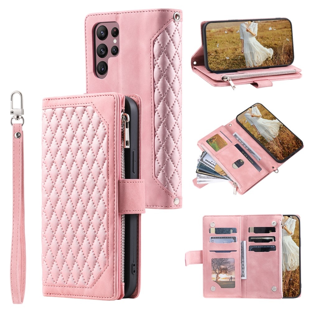Lommebokveske Samsung Galaxy S23 Ultra Quilted rosa