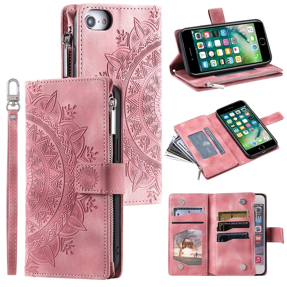 Lommebokveske iPhone 8 Mandala rosa