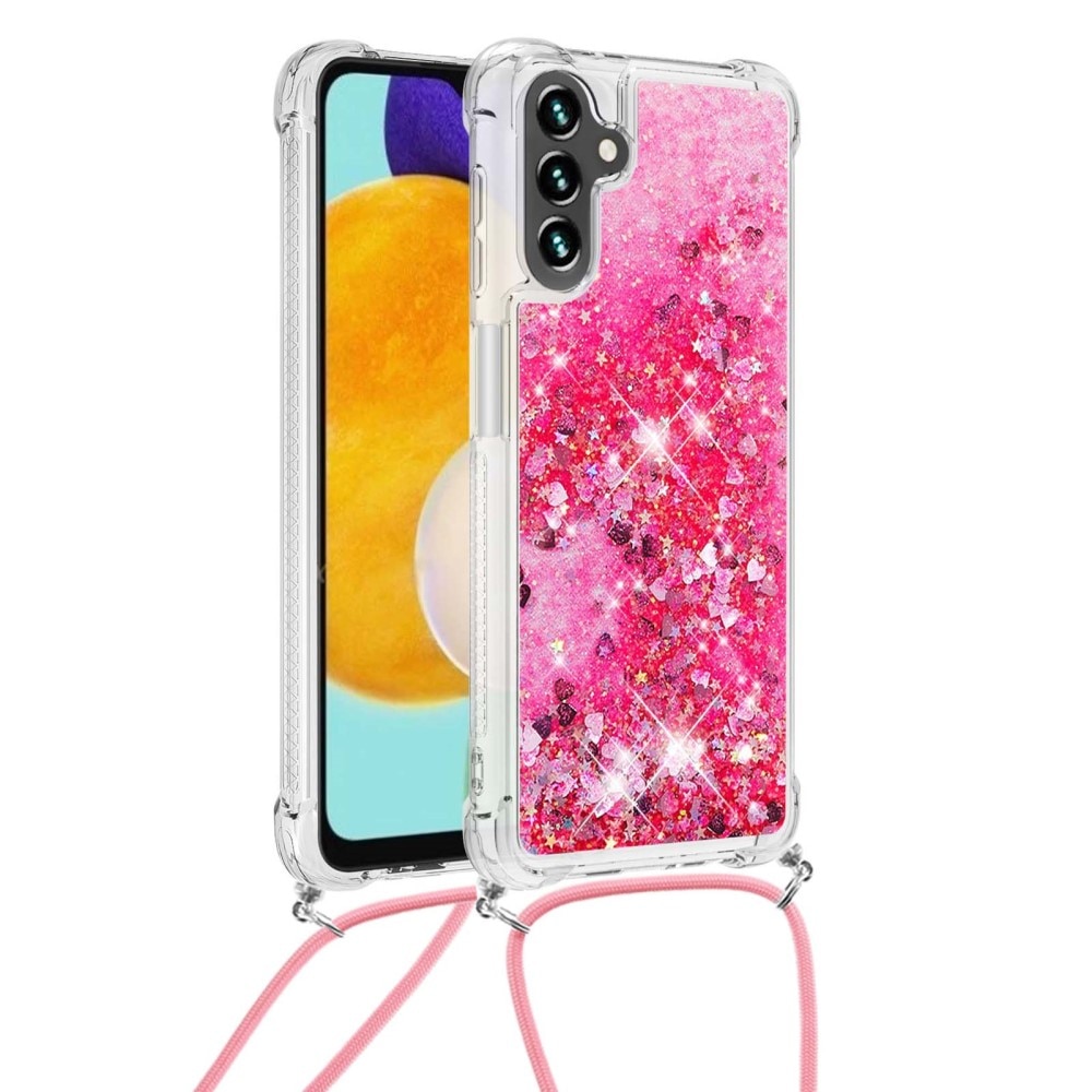 Glitter Powder TPU Deksel Halskjede Samsung Galaxy A54 rosa