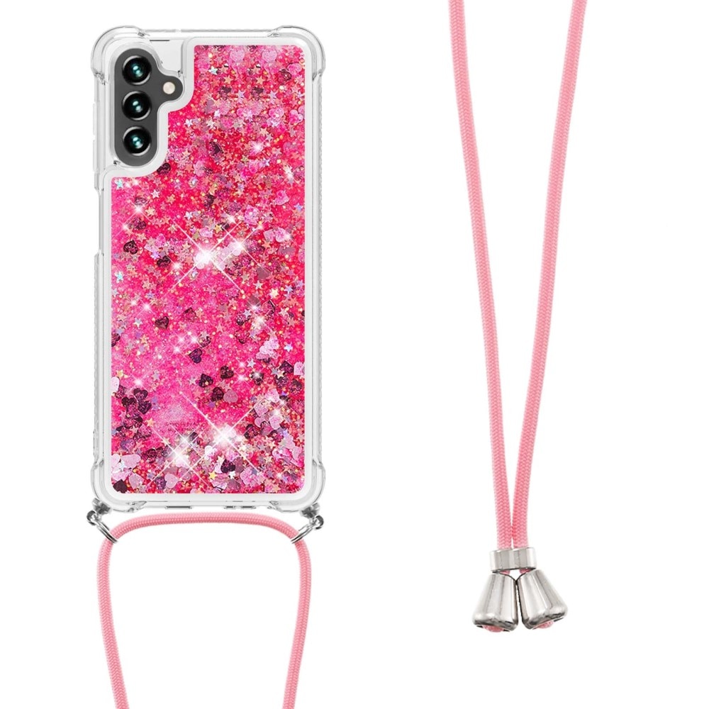 Glitter Powder TPU Deksel Halskjede Samsung Galaxy A54 rosa