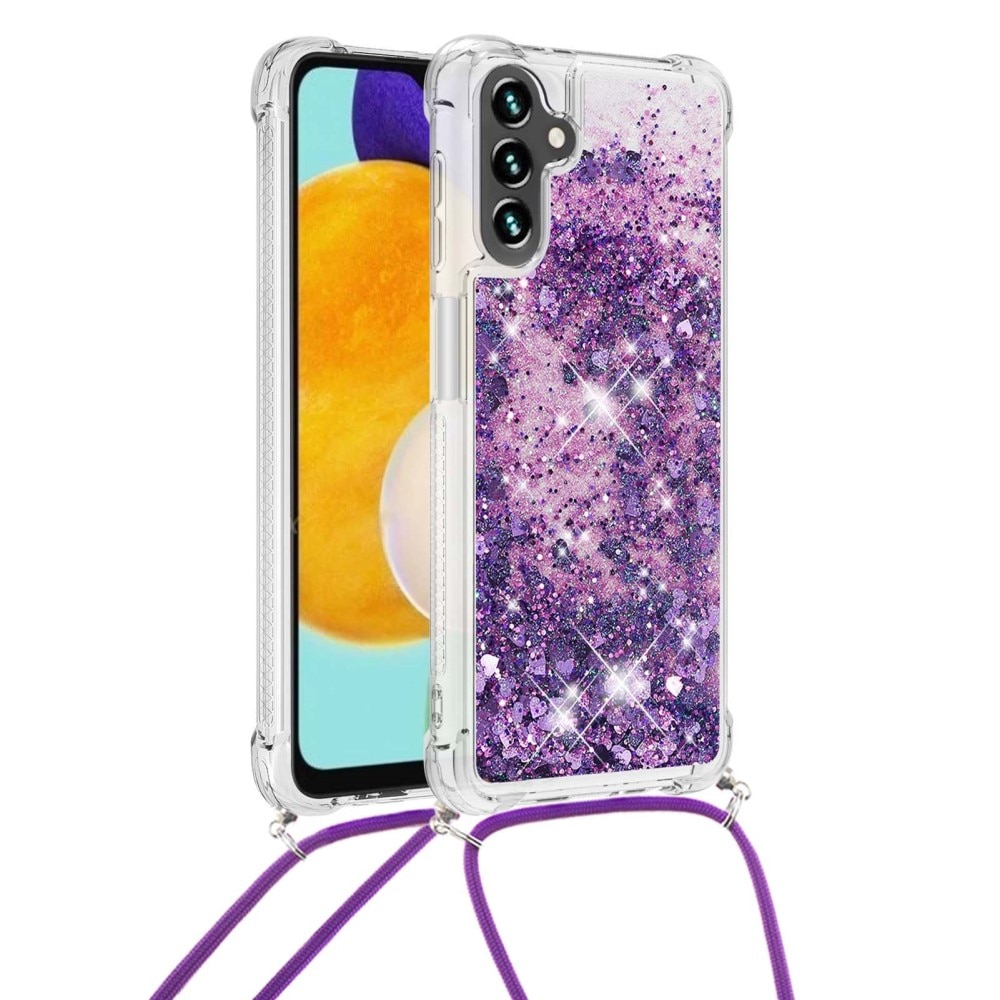 Glitter Powder TPU Deksel Halskjede Samsung Galaxy A54 lilla