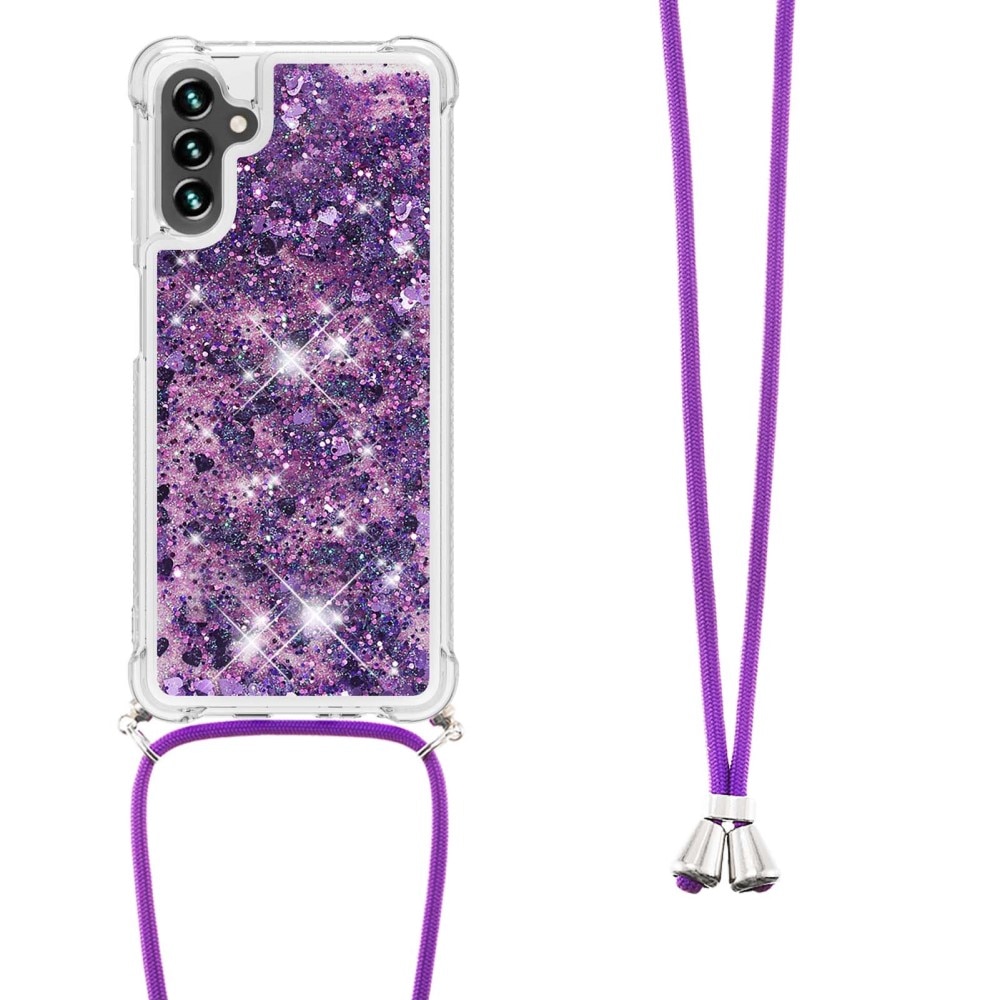 Glitter Powder TPU Deksel Halskjede Samsung Galaxy A54 lilla