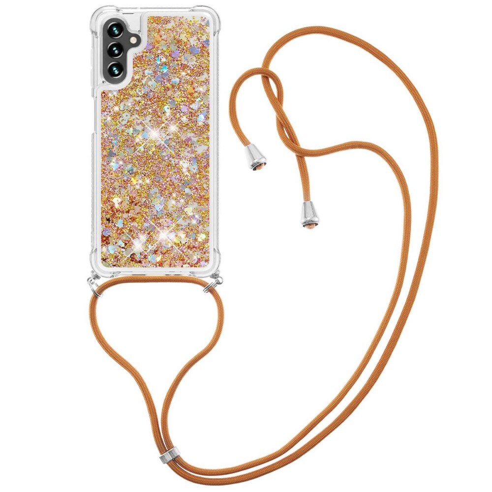 Glitter Powder TPU Deksel Halskjede Samsung Galaxy A54 gull