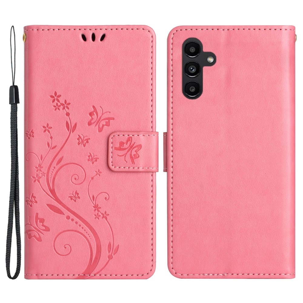 Lærveske Sommerfugler Samsung Galaxy A54 rosa