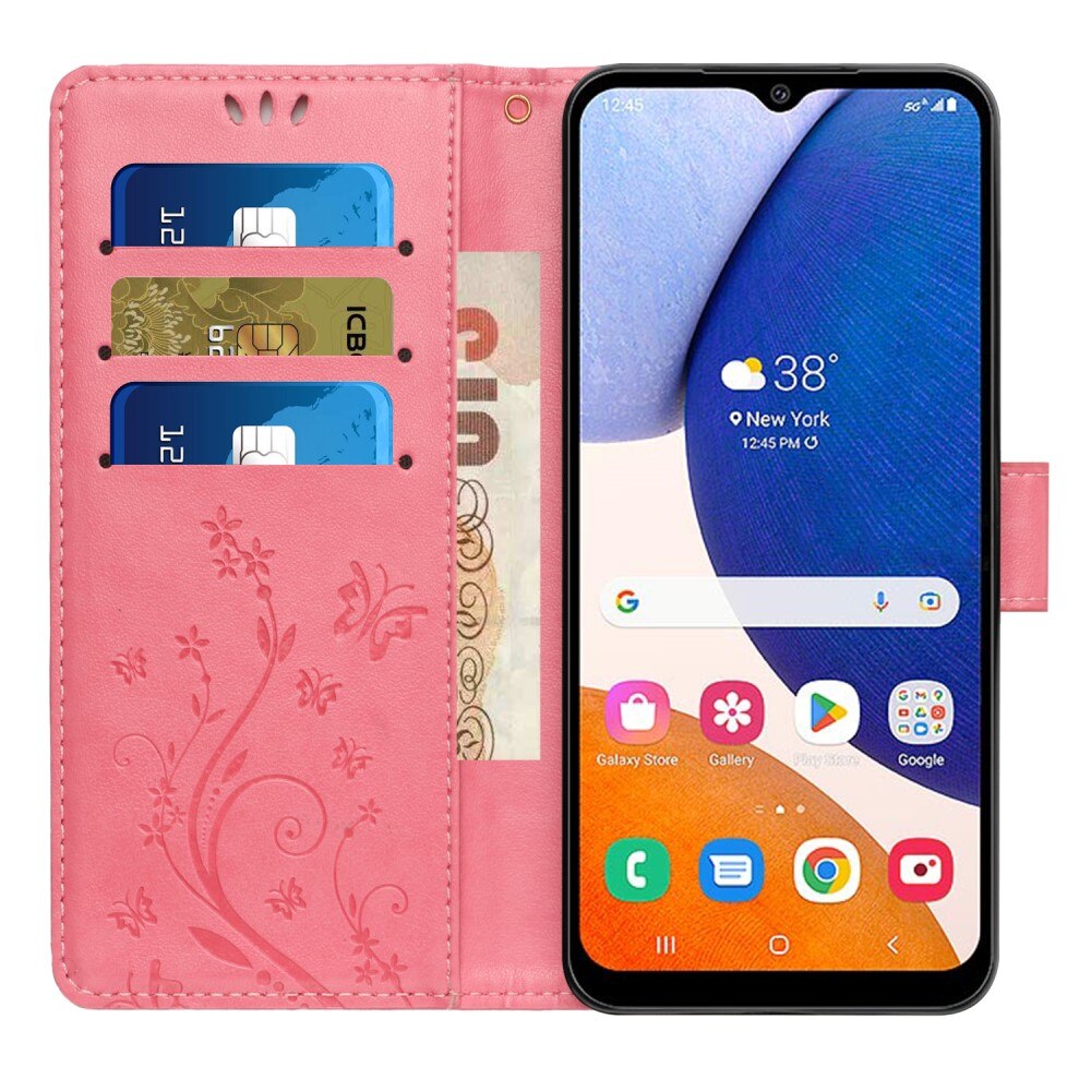 Lærveske Sommerfugler Samsung Galaxy A54 Rosa