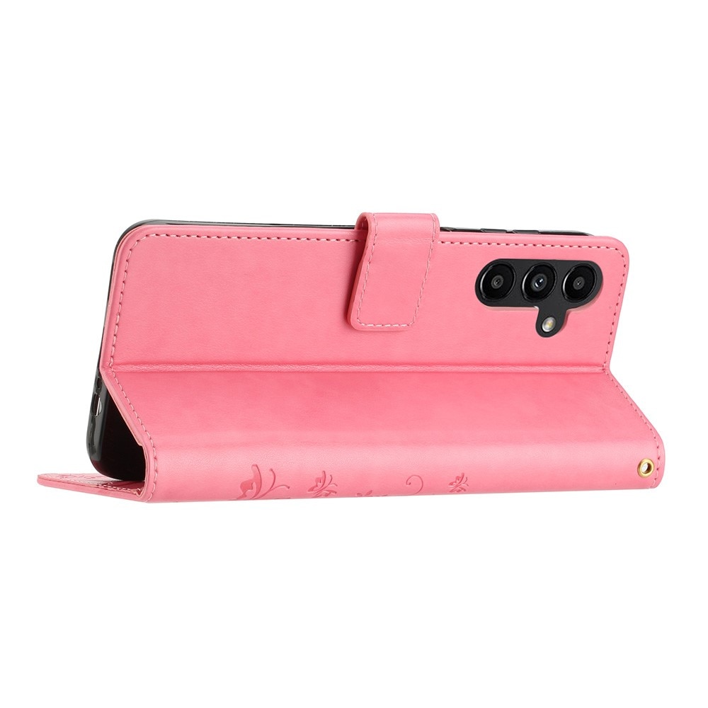 Lærveske Sommerfugler Samsung Galaxy A54 rosa