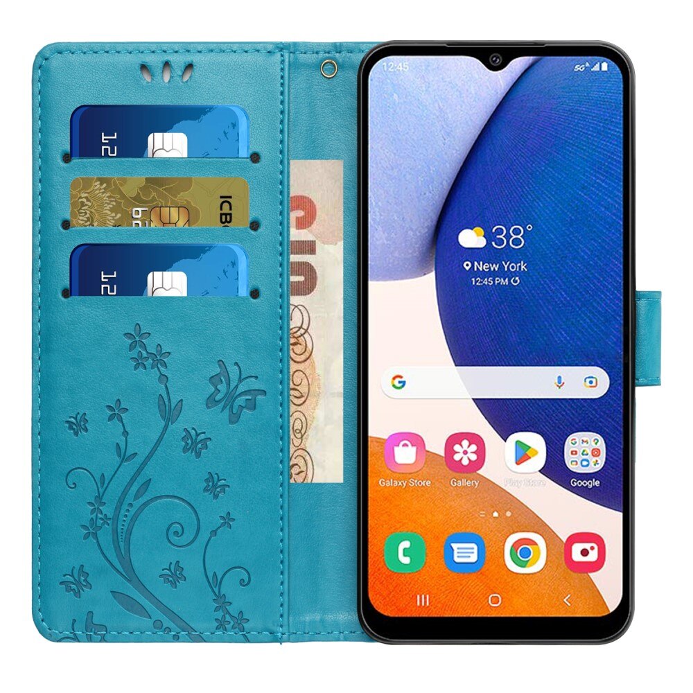 Lærveske Sommerfugler Samsung Galaxy A54 Blå