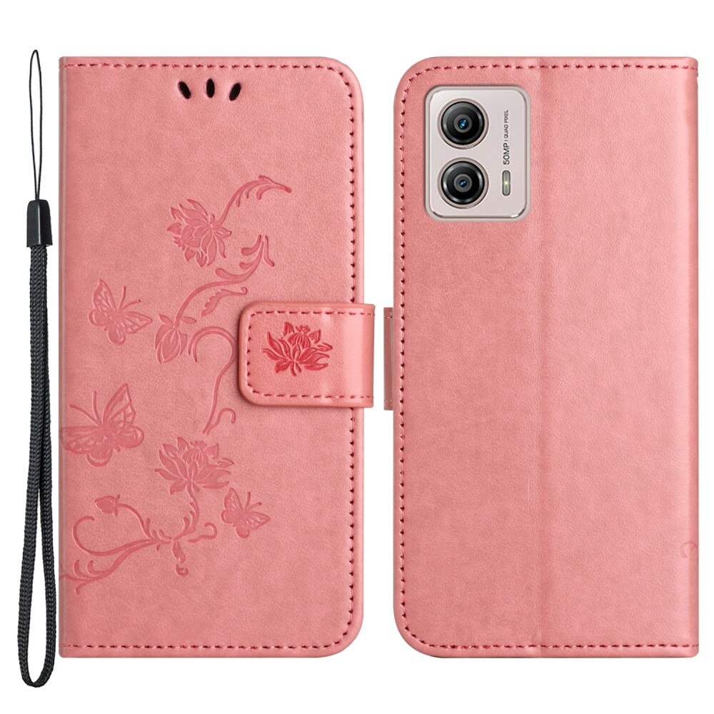 Lærveske Sommerfugler Motorola Moto G53 Rosa