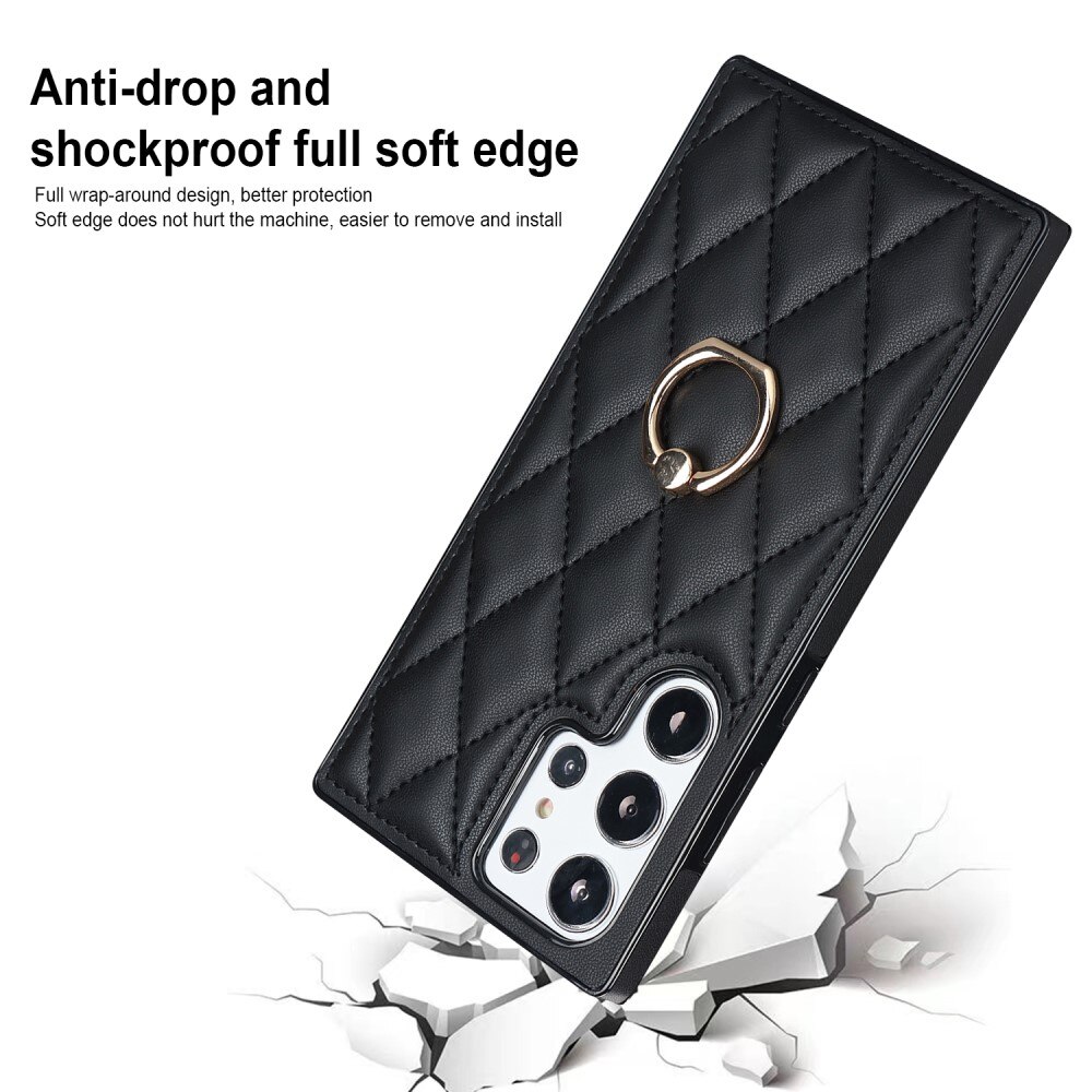 Deksel Finger Ring Samsung Galaxy S23 Ultra Quilted svart