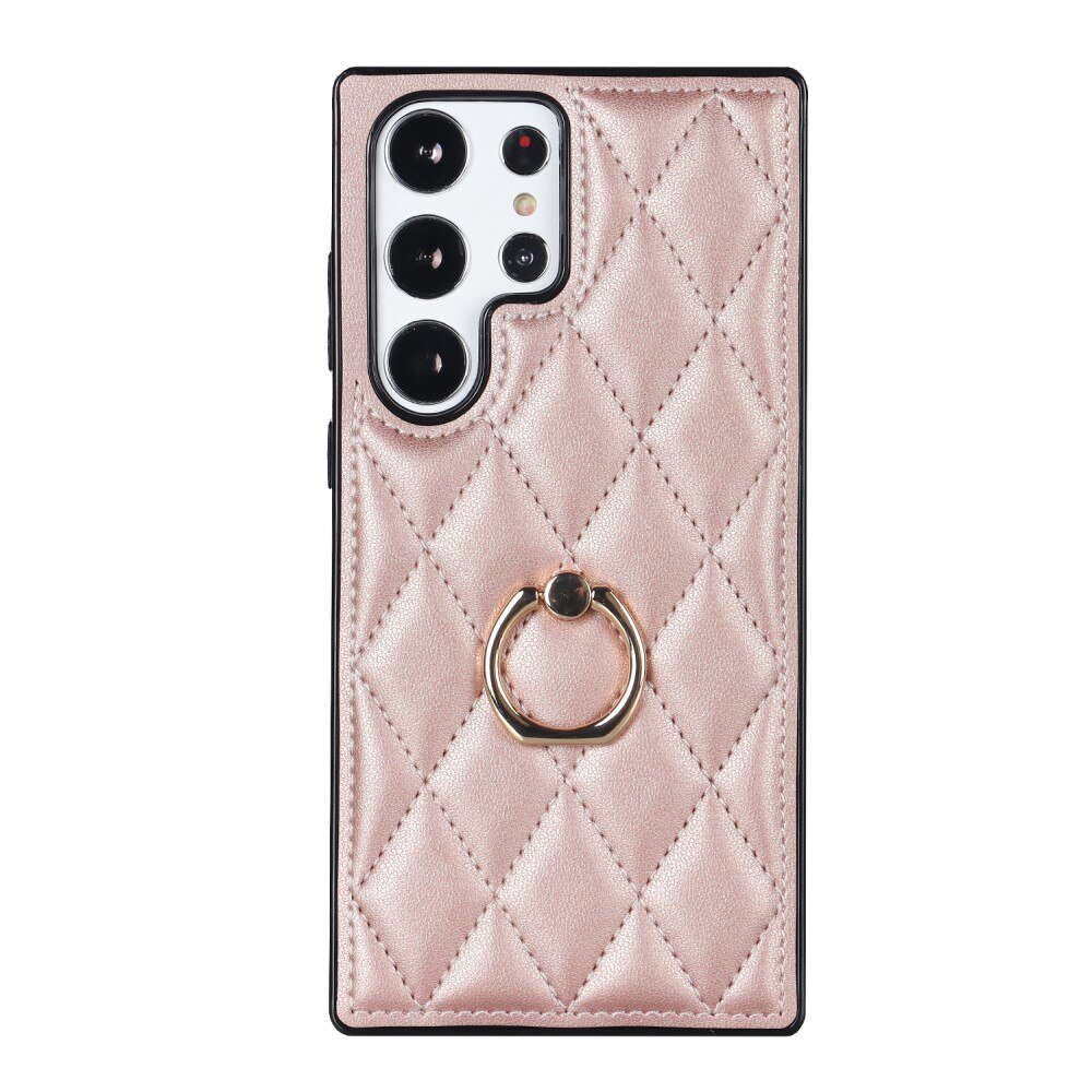 Deksel Finger Ring Samsung Galaxy S23 Ultra Quilted rosegull