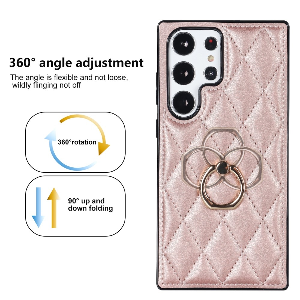 Deksel Finger Ring Samsung Galaxy S23 Ultra Quilted rosegull