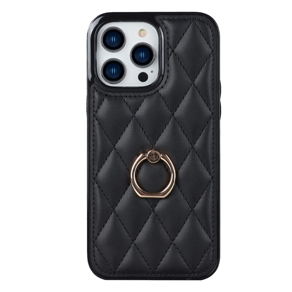 Deksel Finger Ring iPhone 14 Pro Quilted svart