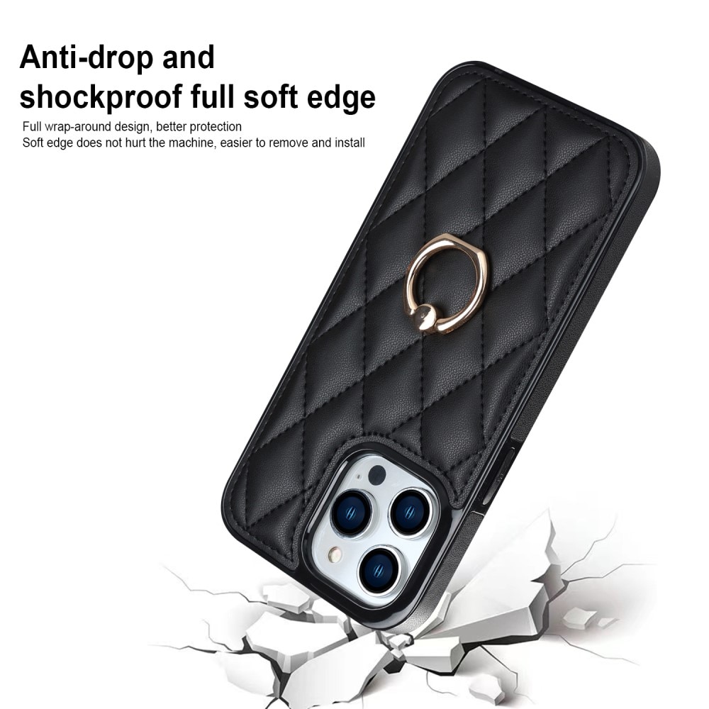 Deksel Finger Ring iPhone 14 Pro Quilted svart
