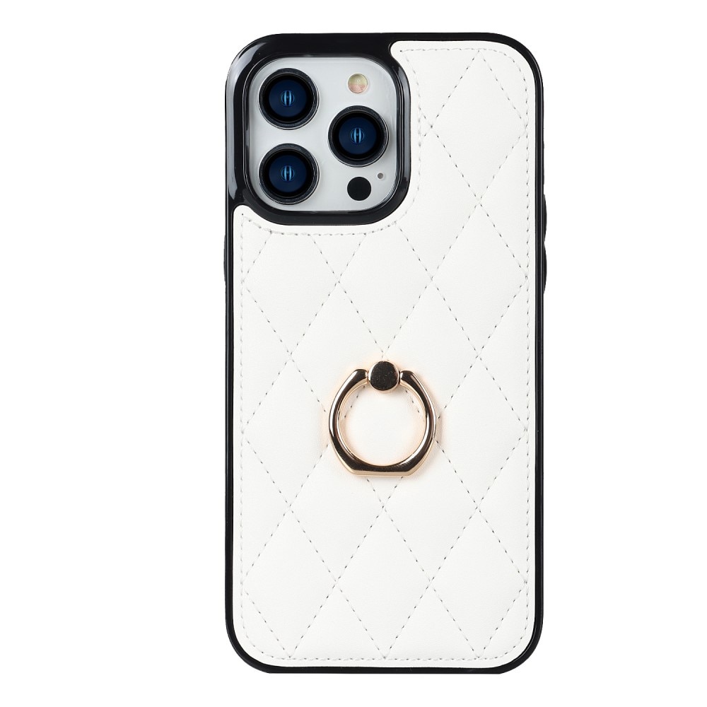 Deksel Finger Ring iPhone 14 Pro Quilted hvit