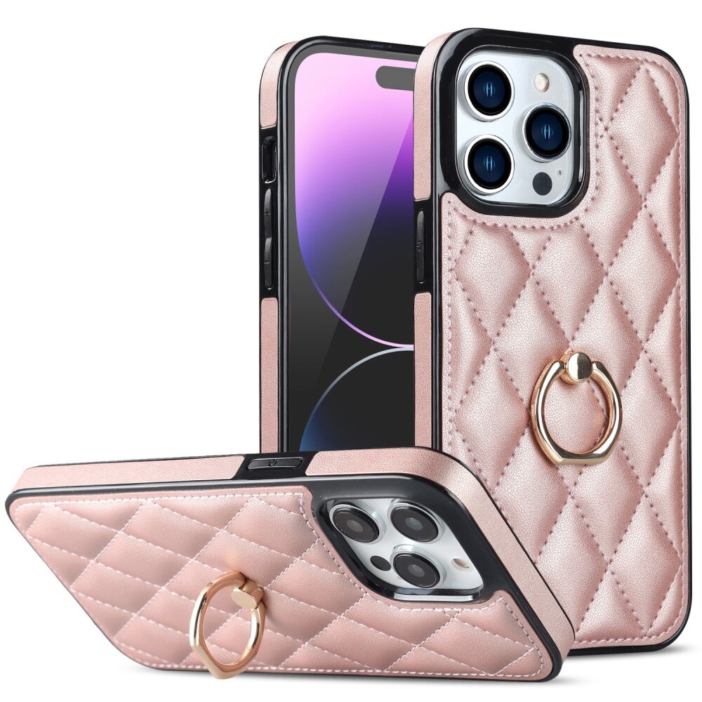 Deksel Finger Ring iPhone 14 Pro Quilted rosegull