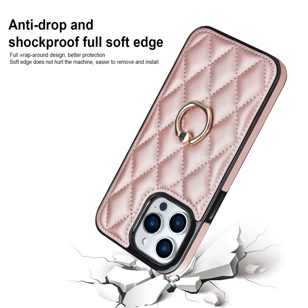 Deksel Finger Ring iPhone 14 Pro Quilted rosegull