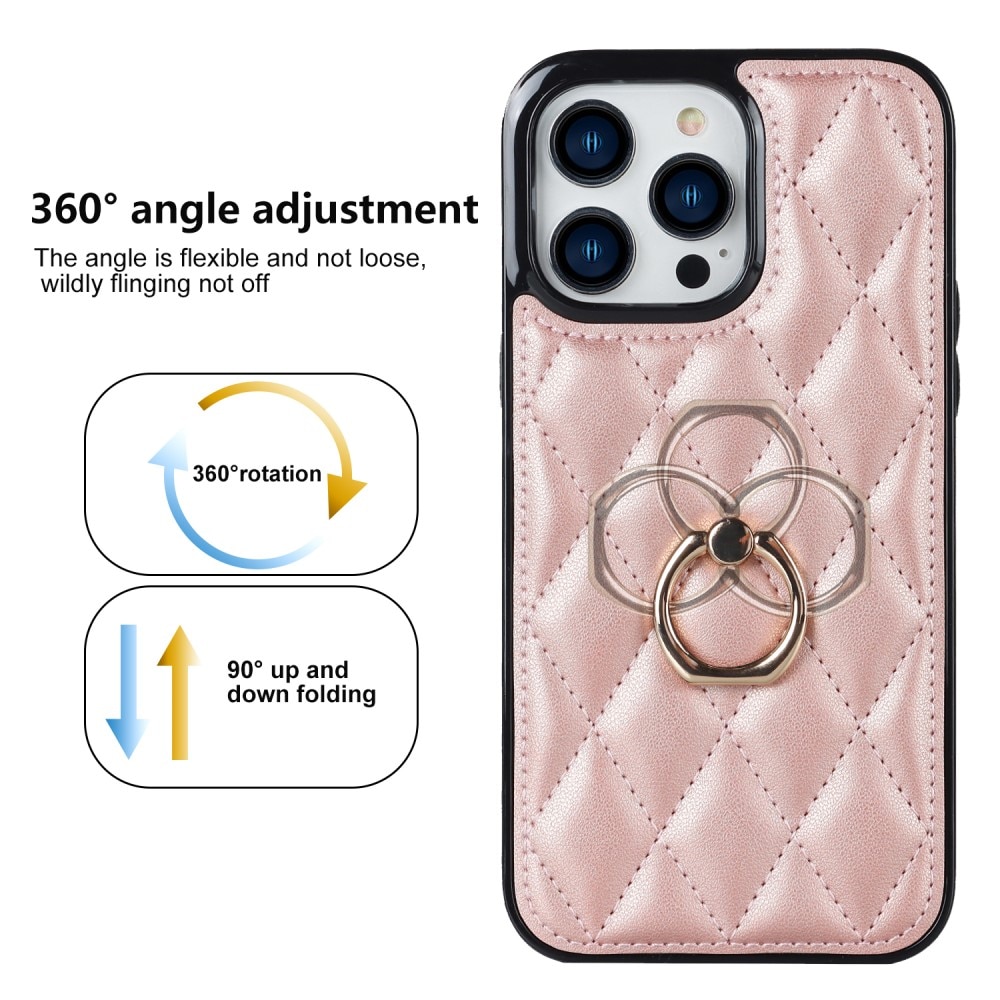 Deksel Finger Ring iPhone 14 Pro Quilted rosegull