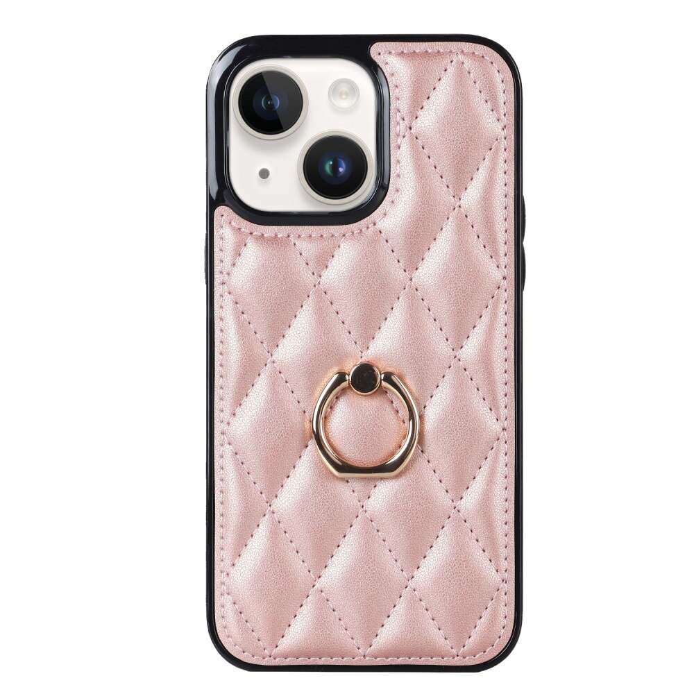 Deksel Finger Ring iPhone 14 Quilted rosegull